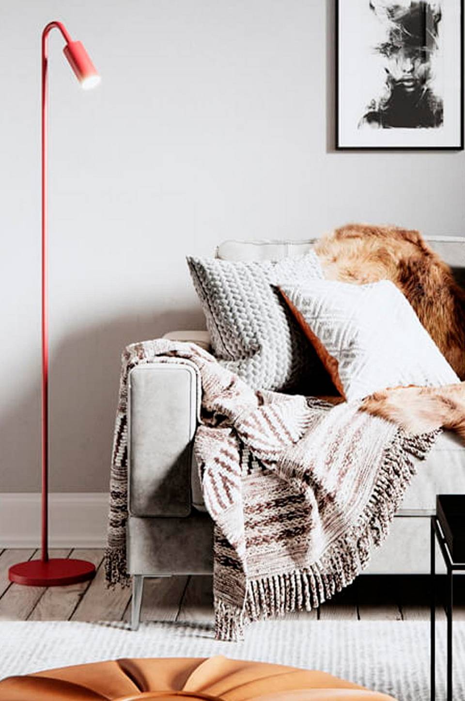 By Rydéns Golvlampa Curve Höjd 146cm, röd från By Rydéns, bild 2