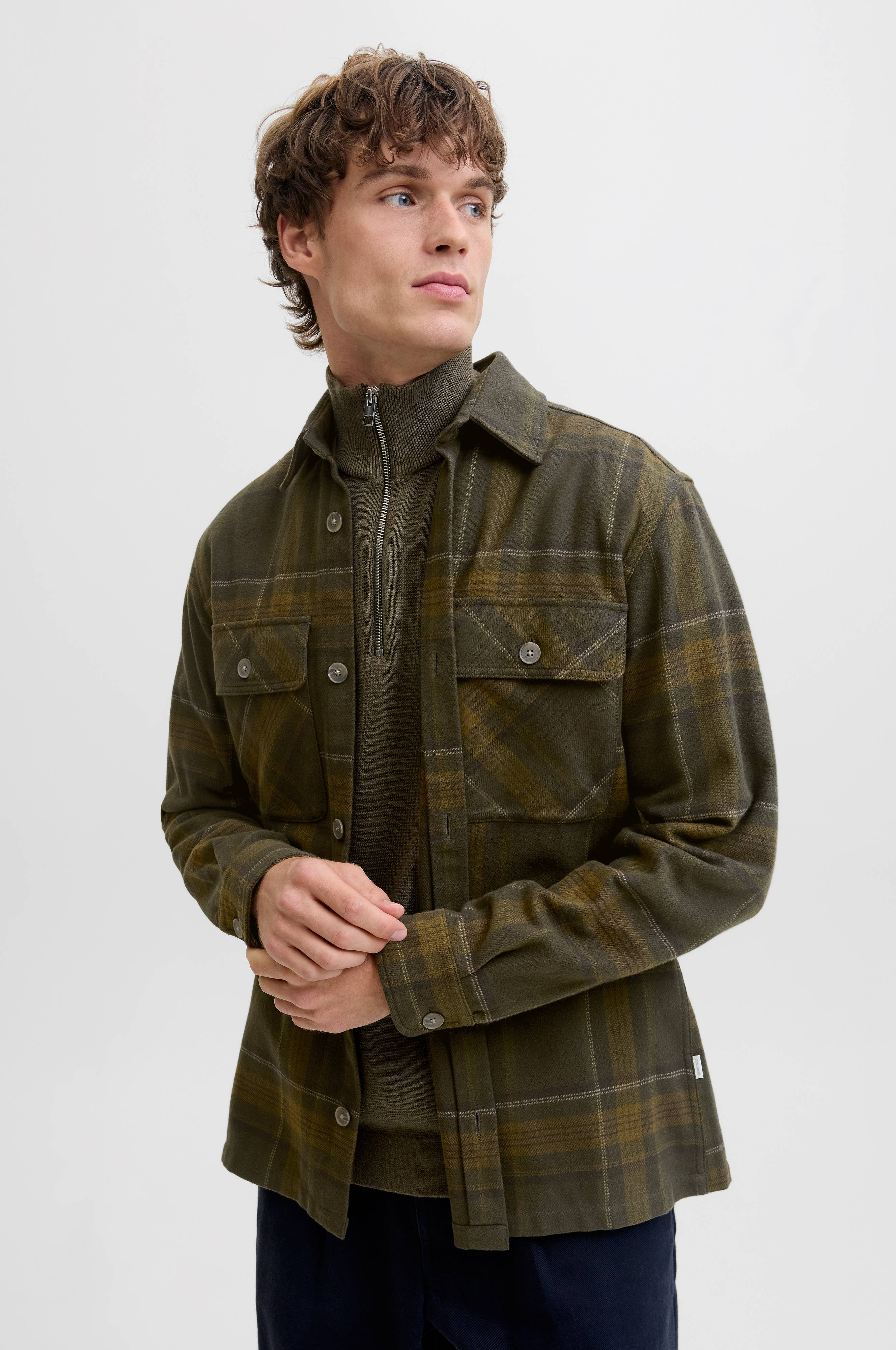 JACK & JONES Jprrayle Melange Solid L/S Overshirt Sn Men's Jprrayle