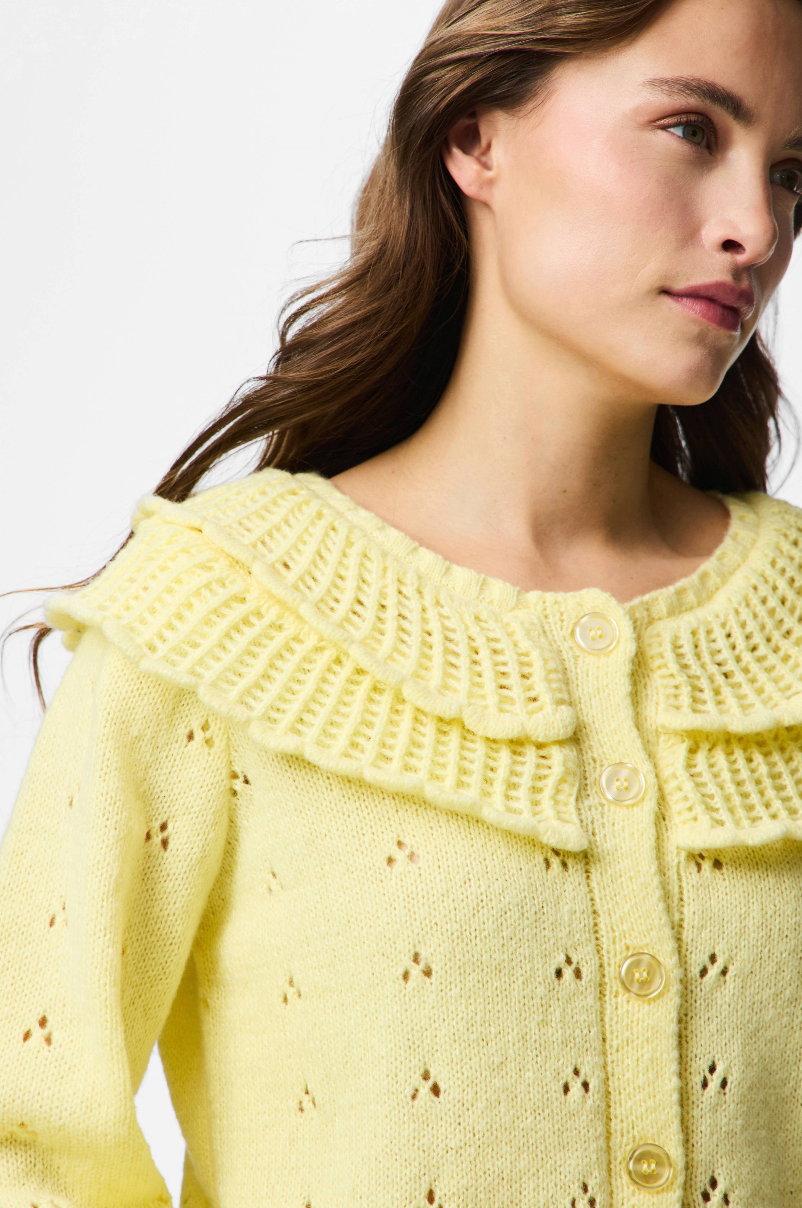 pieces Cardigan pcDavis LS O-neck Frill Cardigan - Gul - Cardigans