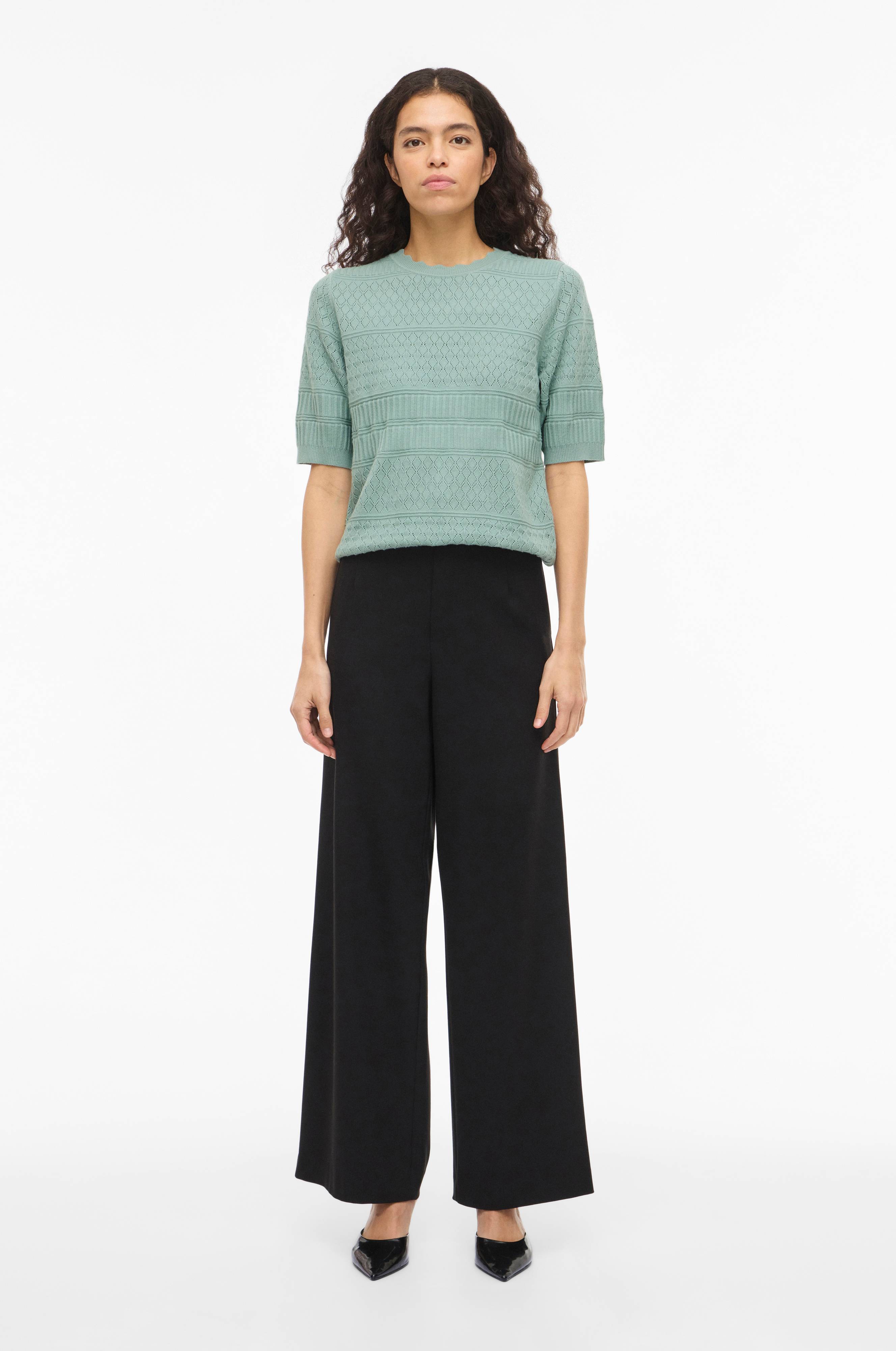 VILA VIRIL O-NECK POINTELLE - Trui - blau/blauw denim/bluedenim
