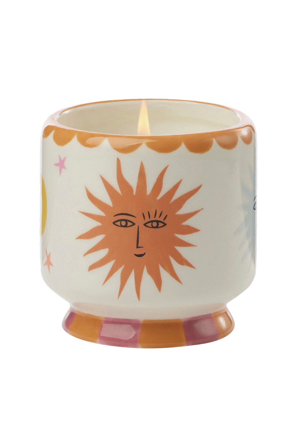 Paddywax Adopo 8 oz./226g solkeramik med varningsetikett och dammskydd orange blomma i låda, vit från Paddywax, bild 2