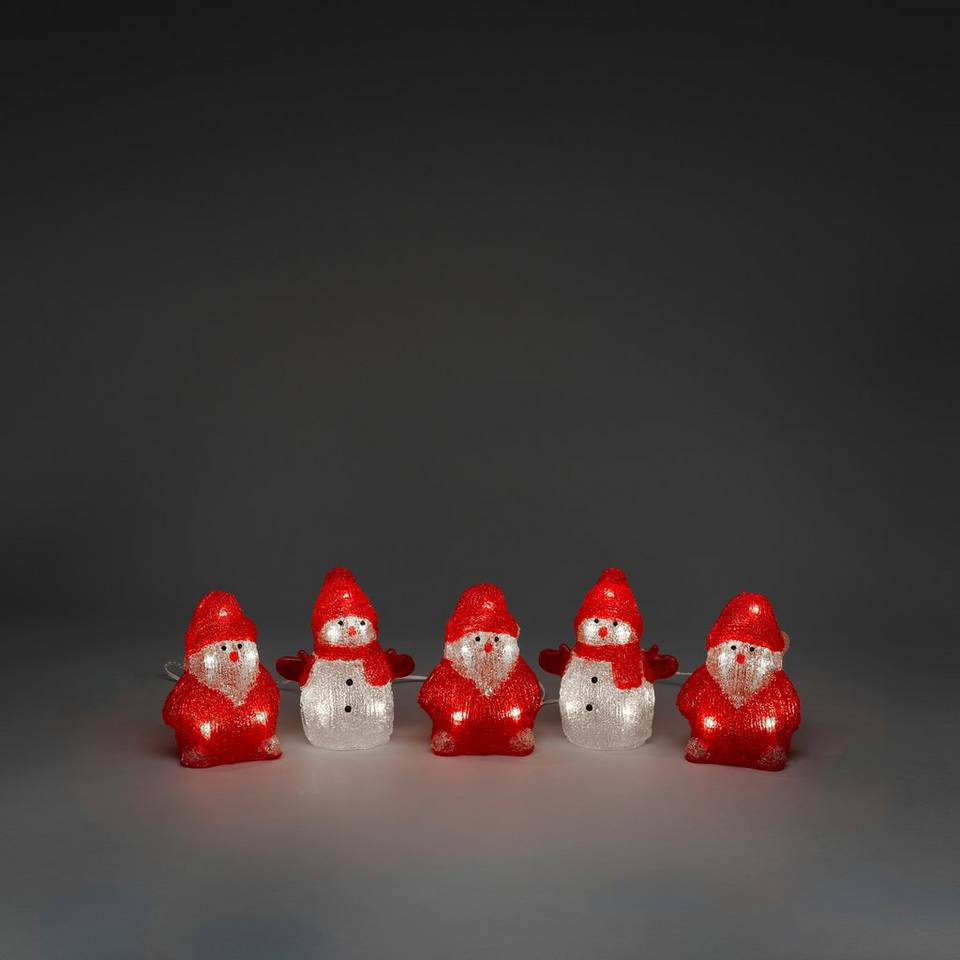 Konstsmide Snögubbar och jultomtar i akryl, 5 st, med LED-belysning, röd från Konstsmide, bild 2