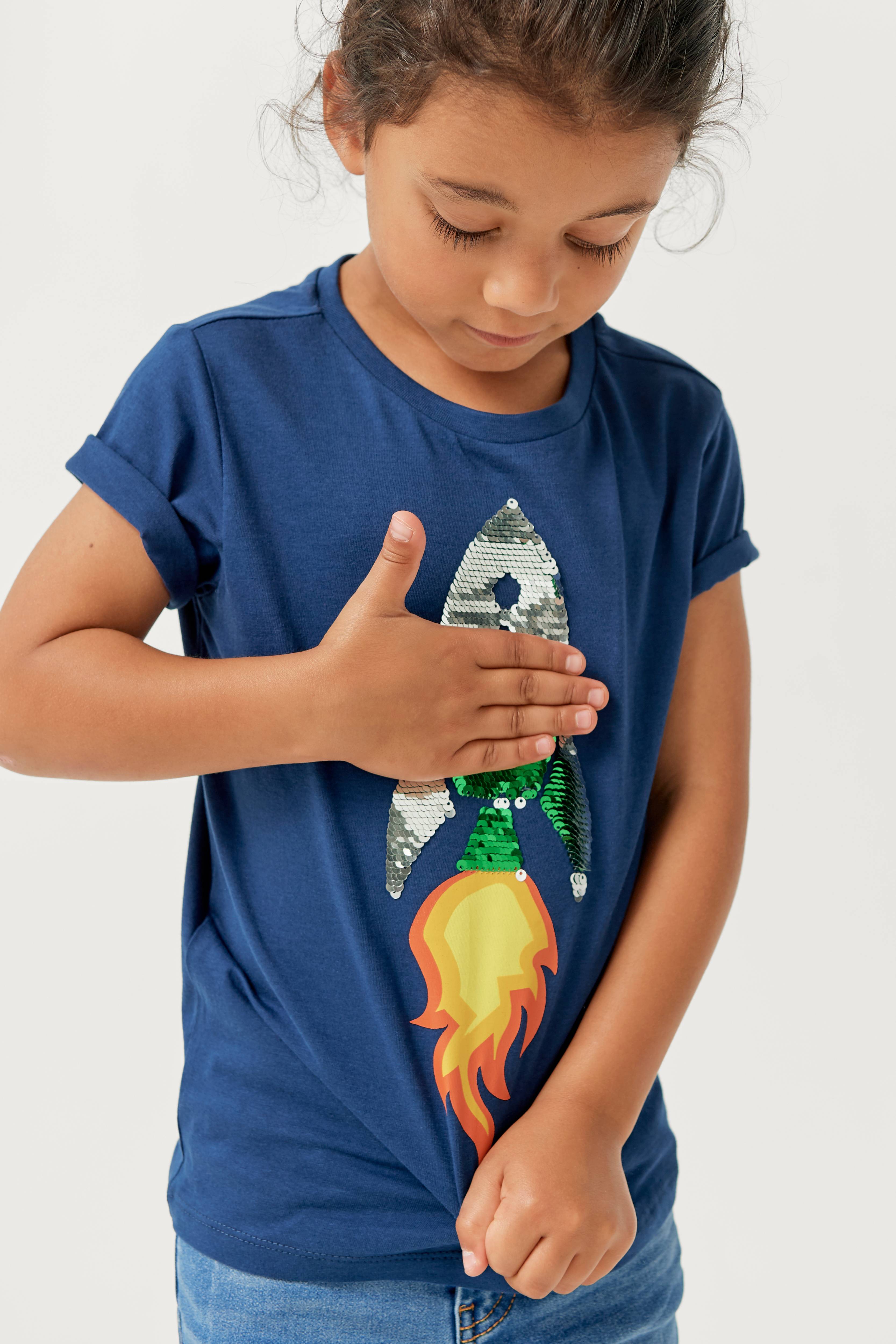 Kids T-shirt med pailletter - Blå T-shirts | Ellos.dk