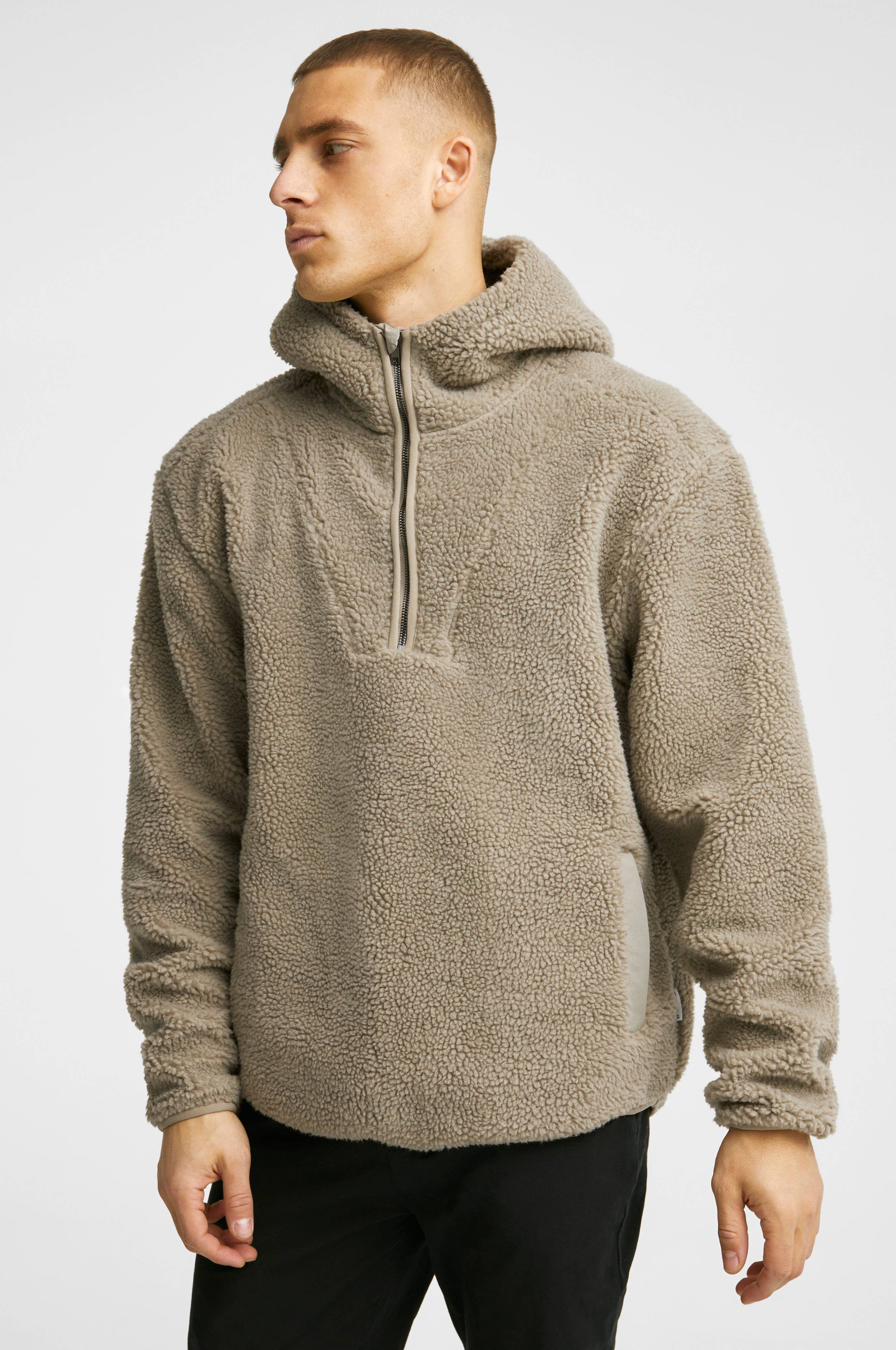 Studio Total Pile 1/2 Zip Hoodie Beige Hoodies Ellos.se