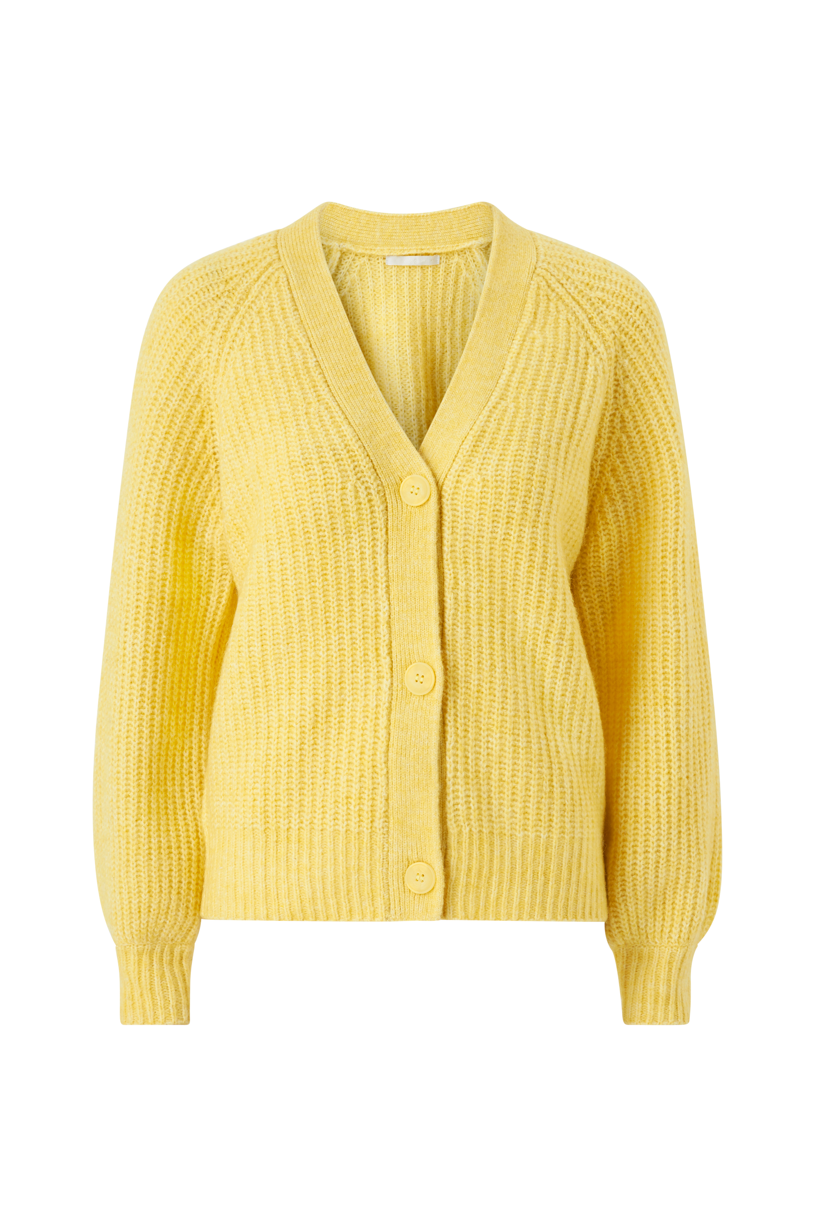 Ellos Ribbestrikket cardigan med knapper - Gul - Cardigans | Ellos.no