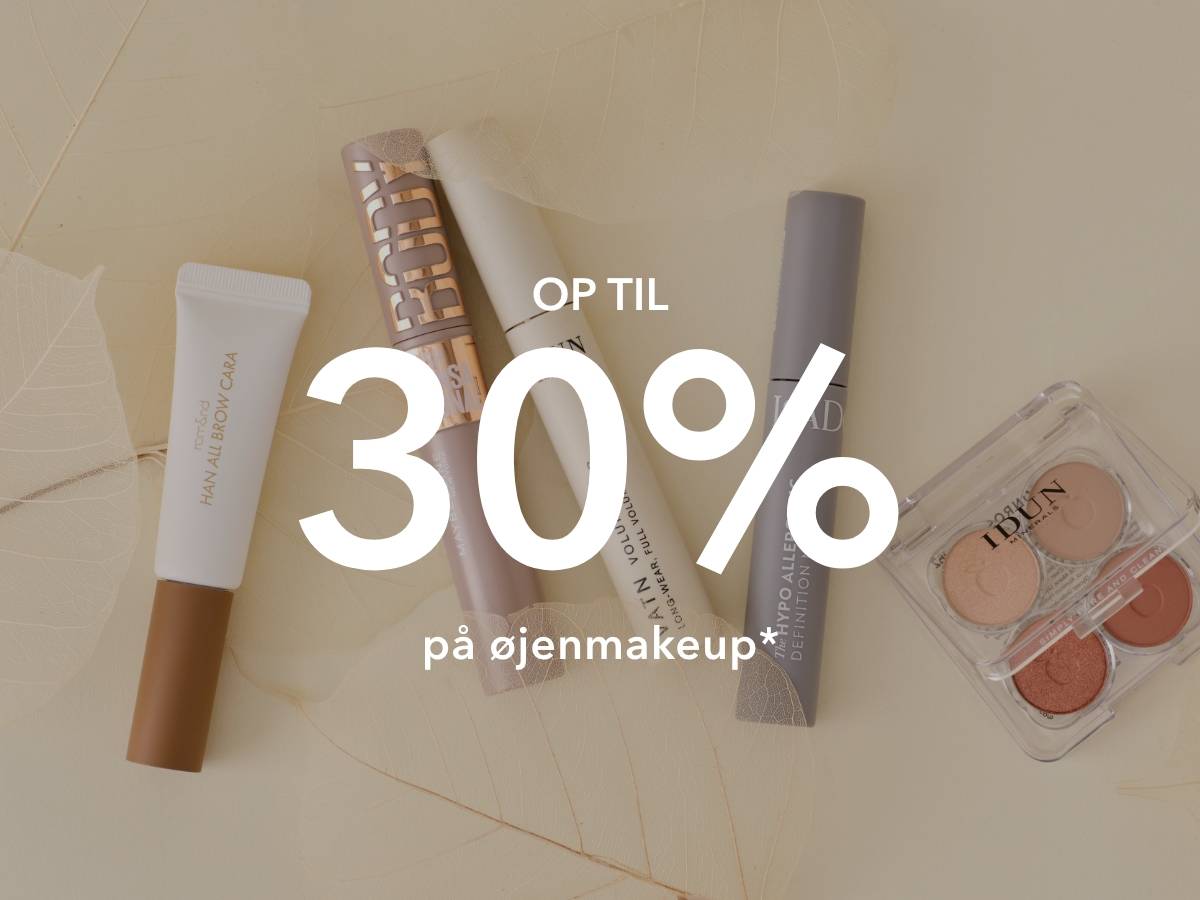 Kampagnebillede med fire parfumeflasker fra Escada, Versace, Marc Jacobs og GANT arrangeret på buede beige papirelementer. Stor hvid tekst viser “20% på parfumer og dufte*”.