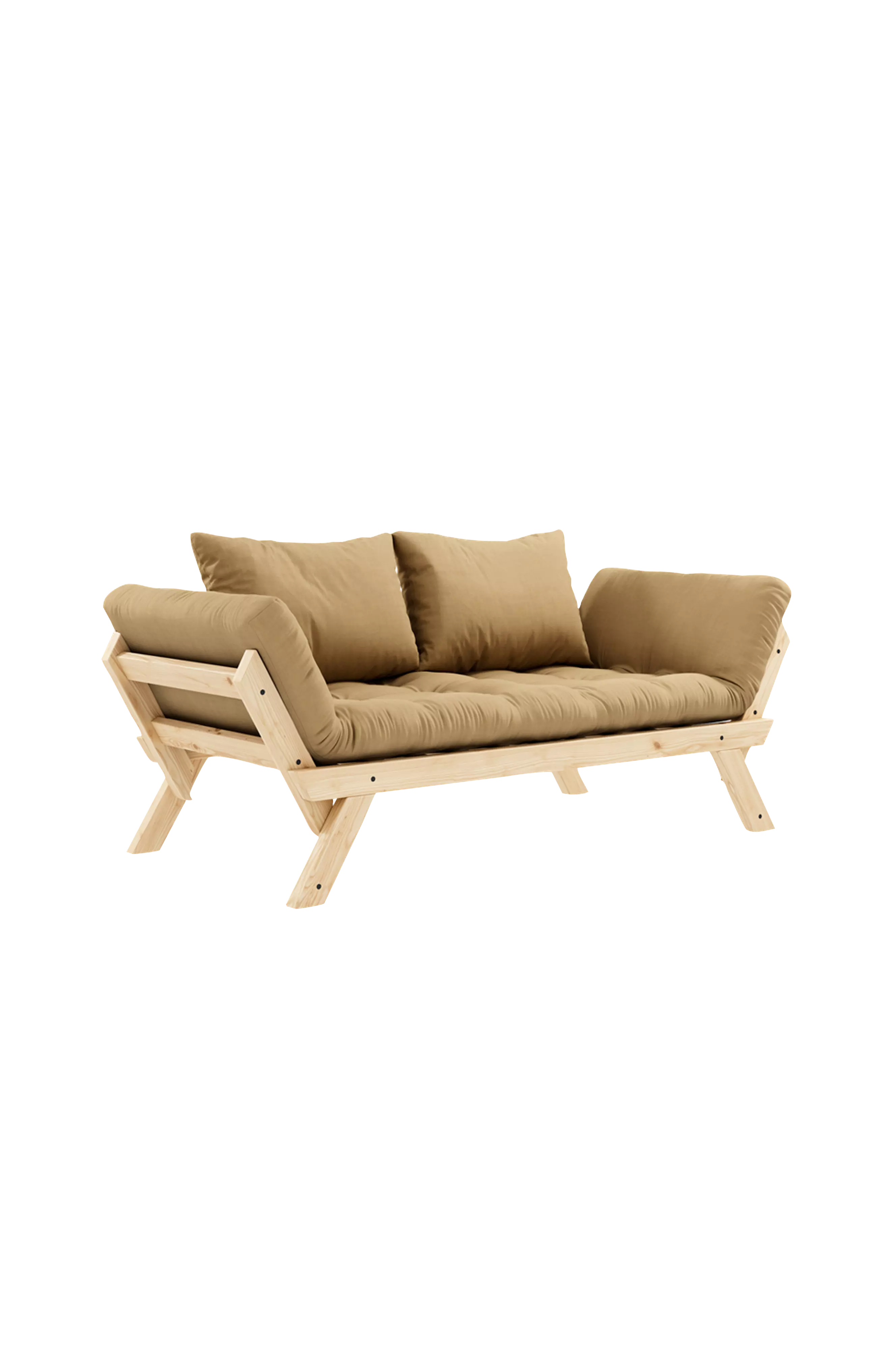 Bebop lounge-bäddsoffa i naturfärgat tyg med träbas