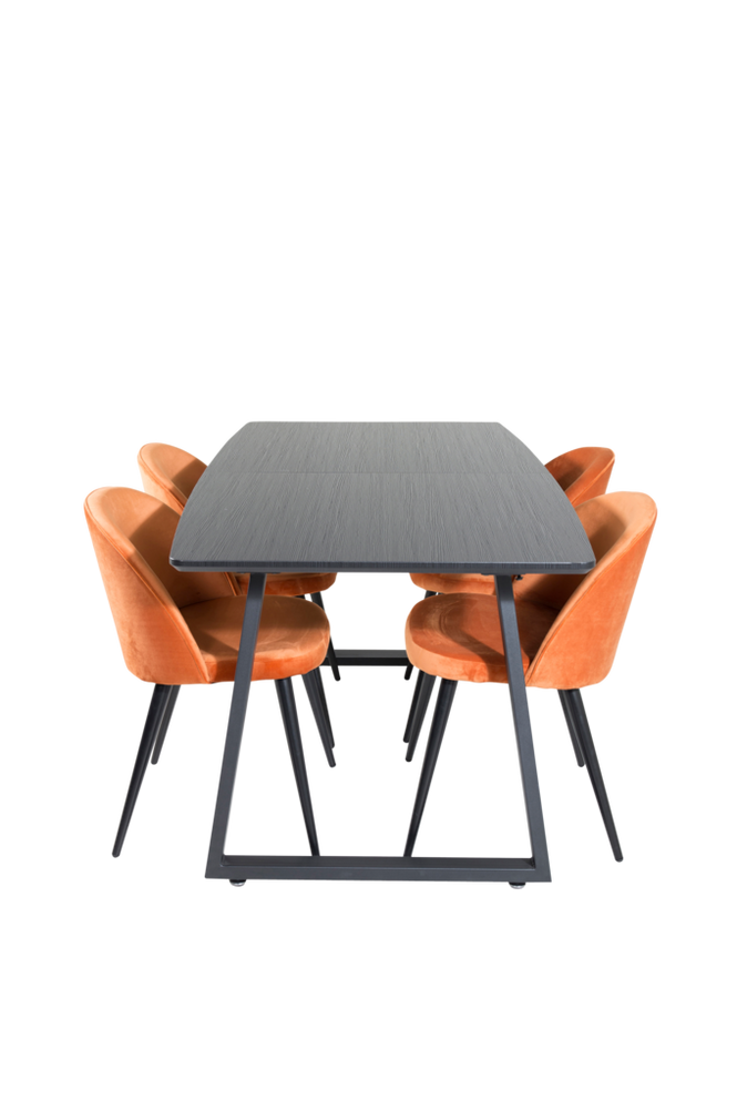 Spisegruppe Inca med 4 stk spisestoler Velvet