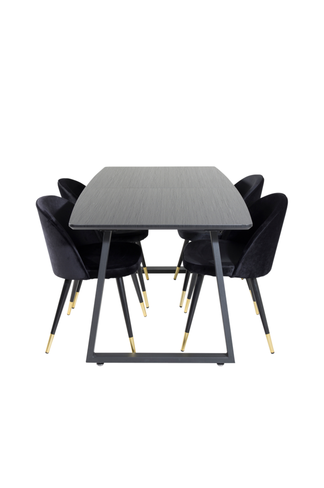 Spisegruppe Inca med 4 stk spisestoler Velvet