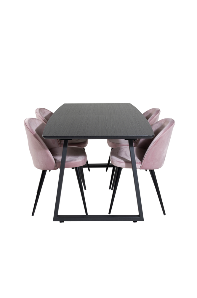 Spisegruppe Inca med 4 spisebordsstole Velvet