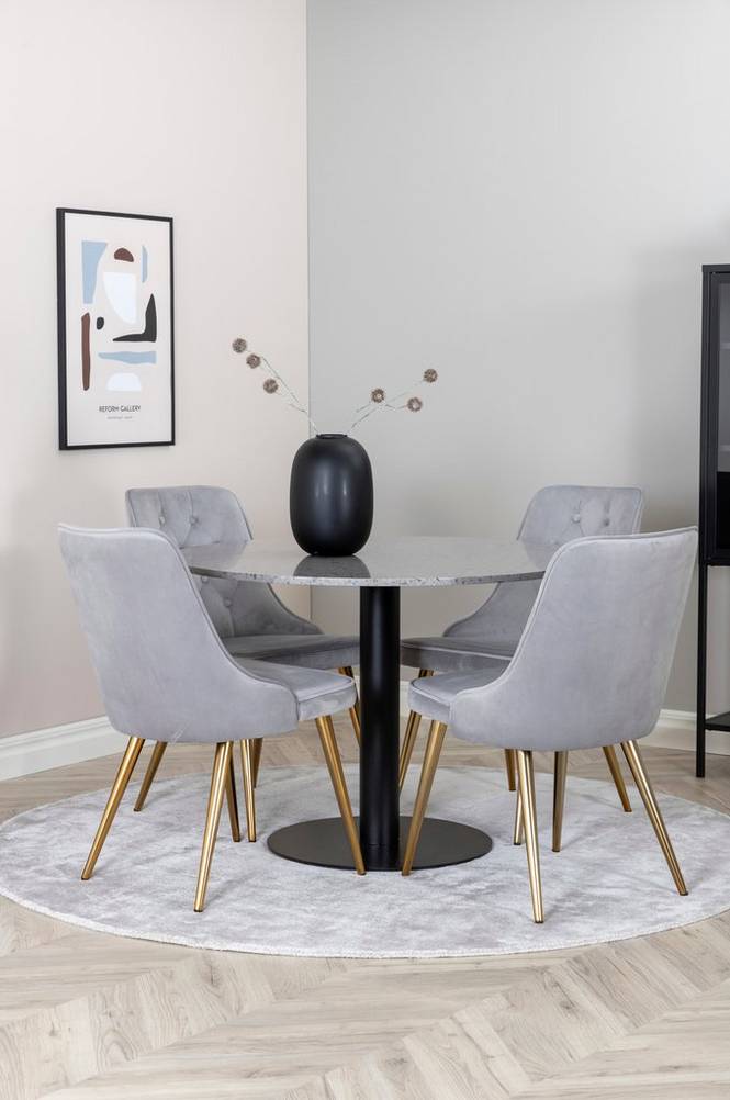 Spisegruppe Razzia med 4 stk spisestoler Velvet Deluxe