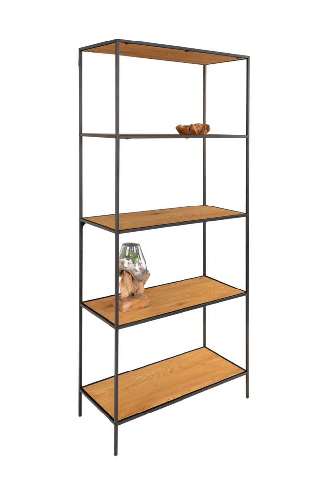 Hylle Vita. 5 hyller av eik med svart ramme 36 x 80 x 170 cm.