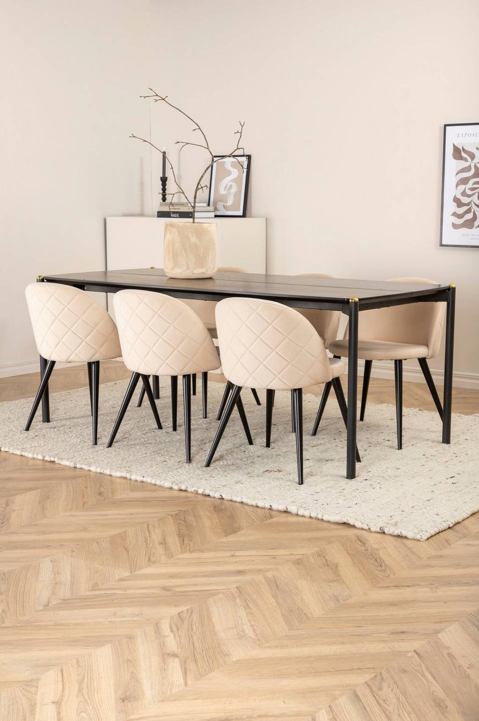 Venture Home Matgrupp Pelle med 6 st matstolar Velvet Stitches, svart från Venture Home, bild 5