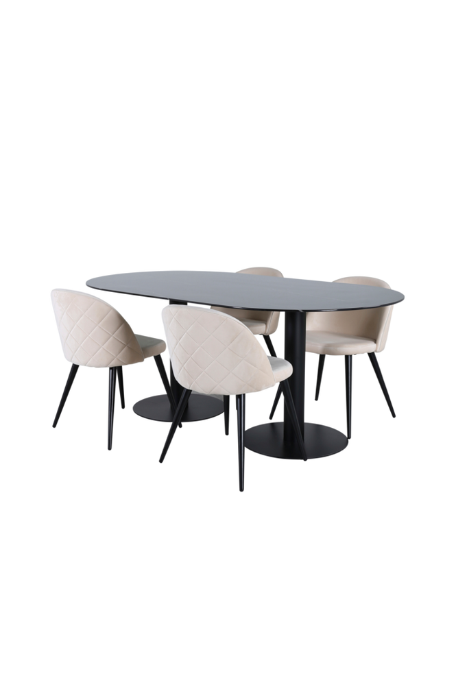 Spisegruppe Pillan med 4 spisestoler Velvet Stitches