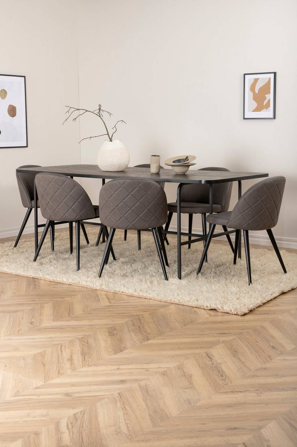 Venture Home Matgrupp Uno med 6 st matstolar Velvet Stitches, svart från Venture Home, bild 5