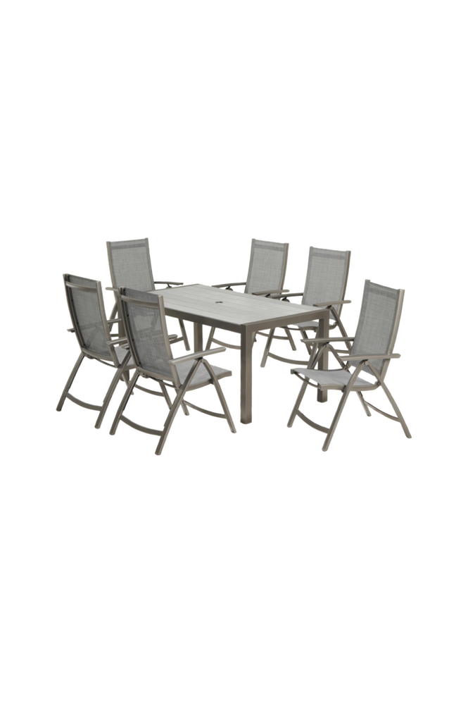 Set med bord SOLANA 163 cm och 4 positionsstolar