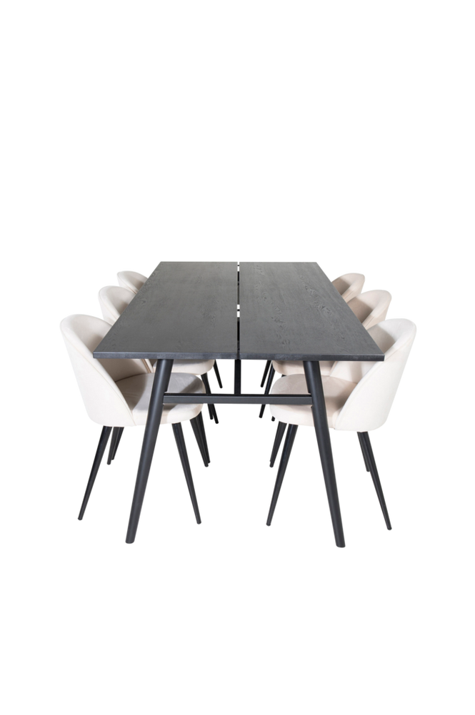 Spisegruppe Sleek med 6 stk spisestoler Velvet