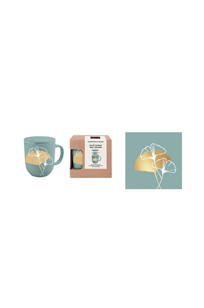 Lahjapakkaus, teemuki 35 cl + lautasliina Golden Gingko