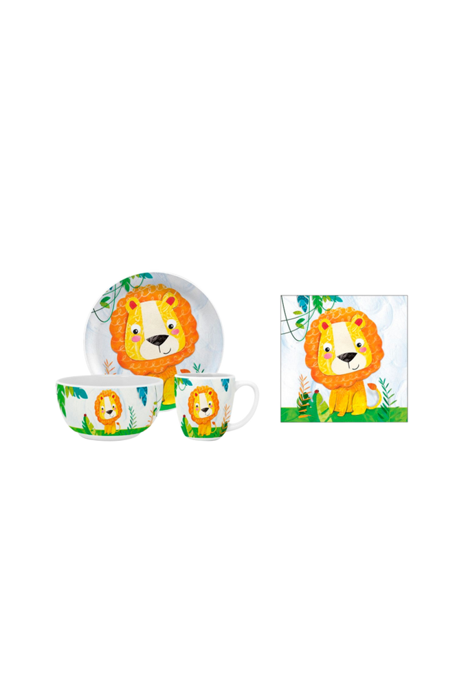 Gåvoset Barnservis 3 Delar + Servett Happy Lion