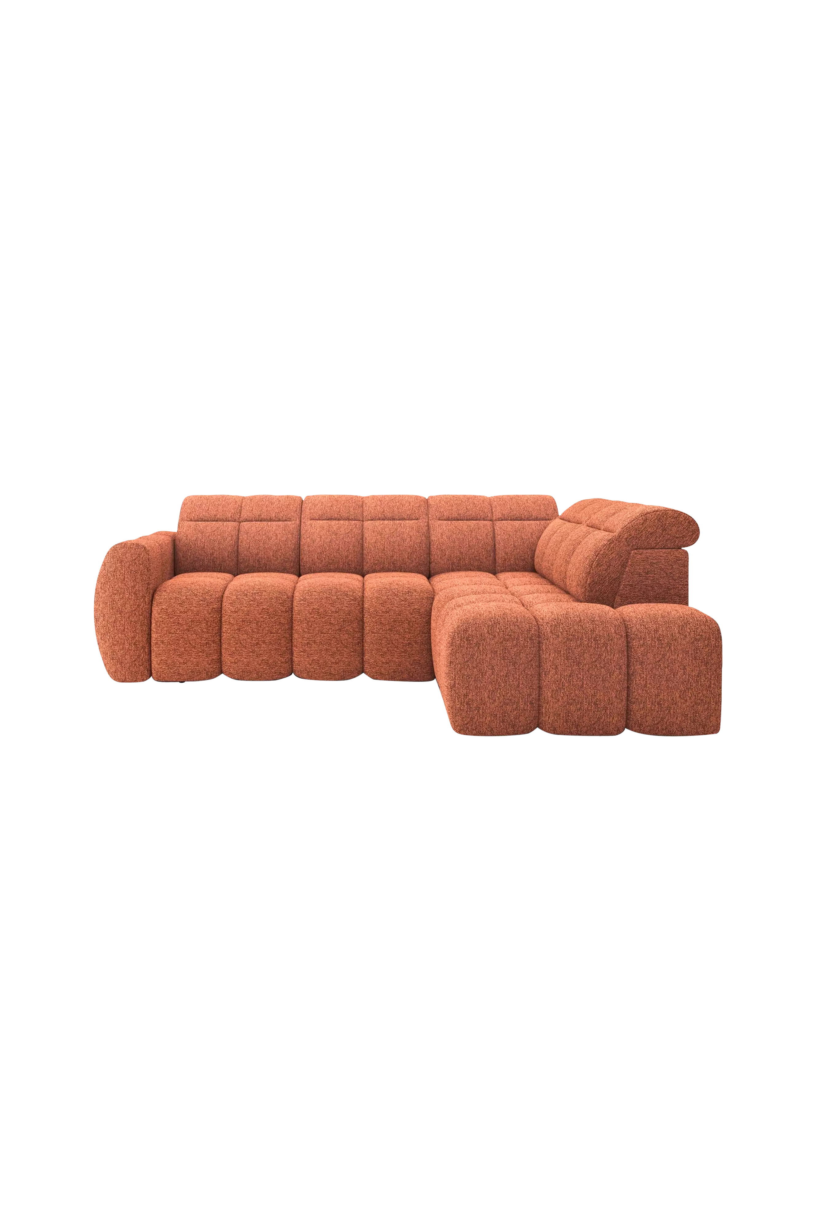 Stor orange hörnbäddsoffa med divandel