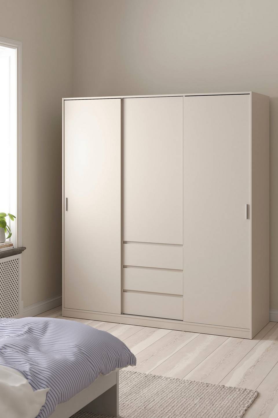 Tvilum Naia Garderob med 2 skjutdörrar + 1 dörr + 3 lådor, beige från Tvilum, bild 5