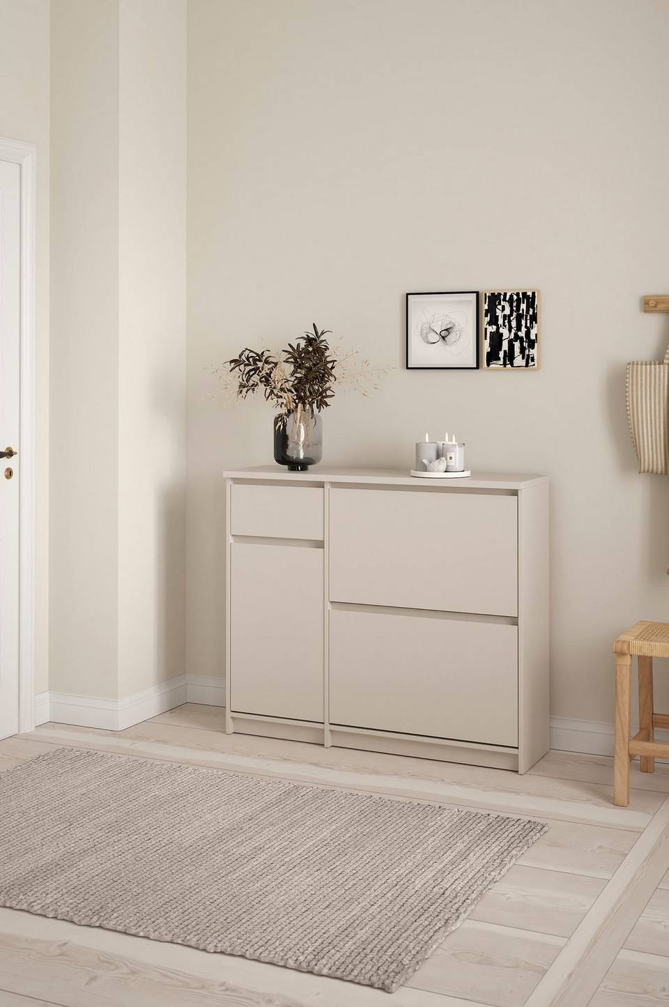 Tvilum Naia Skoskåp med 2 lutbara dörrar + 1 dörr + 1 låda, beige från Tvilum, bild 5