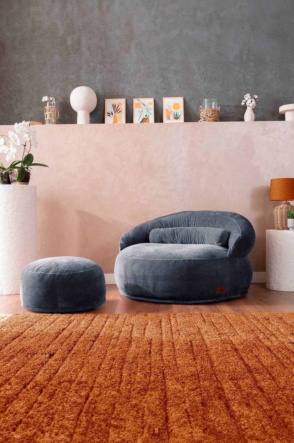 Hanah Home 1-sits soffa och puff-set Felix, grå från Hanah Home, bild 5