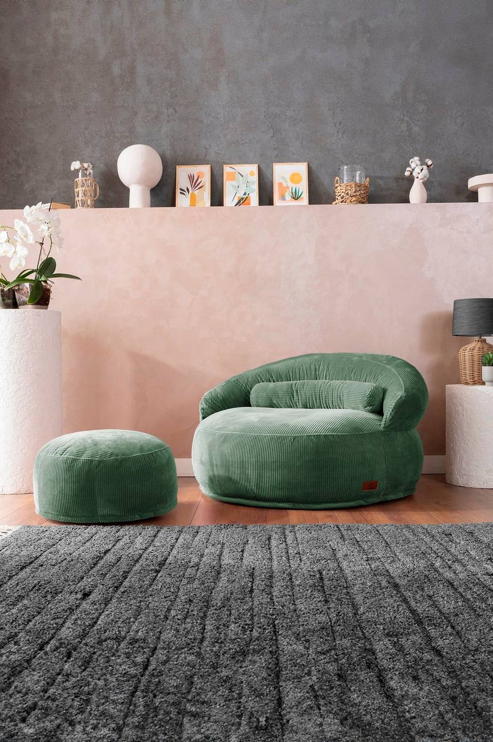Hanah Home 1-sits soffa och puff-set Felix, grön från Hanah Home, bild 5
