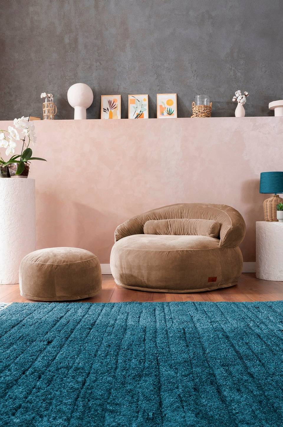 Hanah Home 1-sits soffa och puff-set Felix, beige från Hanah Home, bild 5