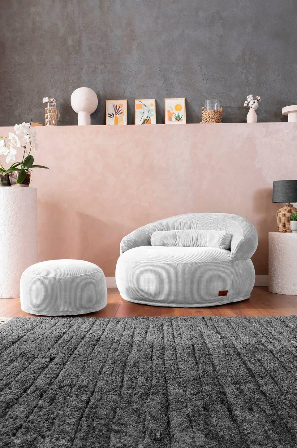 Hanah Home 1-sits soffa och puff-set Felix, grå från Hanah Home, bild 5