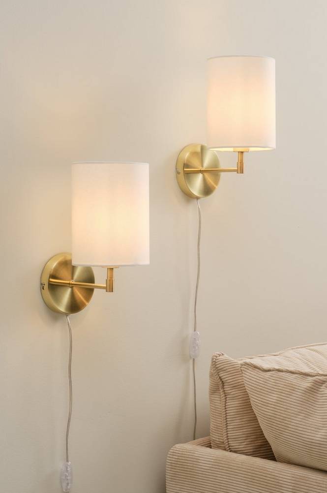 SETH vägglampa 2-pack Vit/mässing