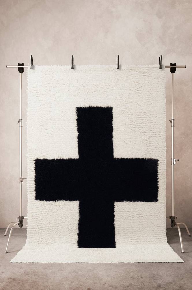 BIG CROSS ullmatta 200x300 cm Svart/vit