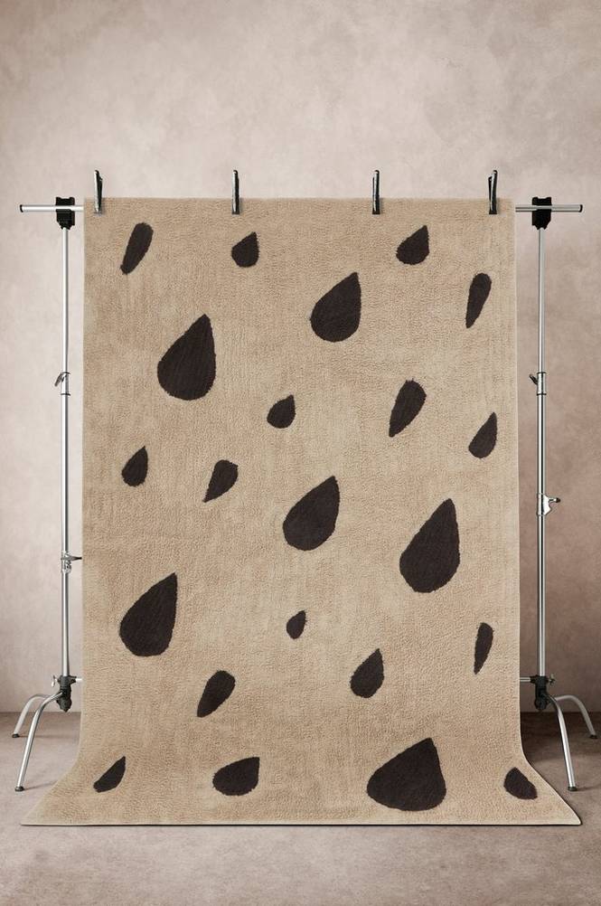 HEALY bomullsmatta 200x300 cm Beige/mörkgrå