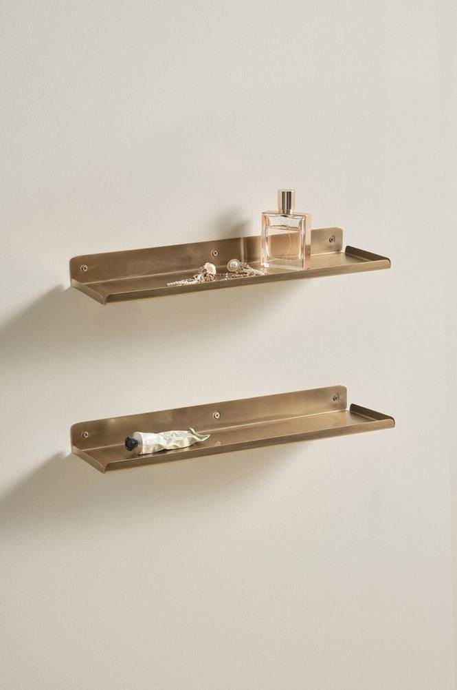 LOUSA vägghylla 2-pack Mässing