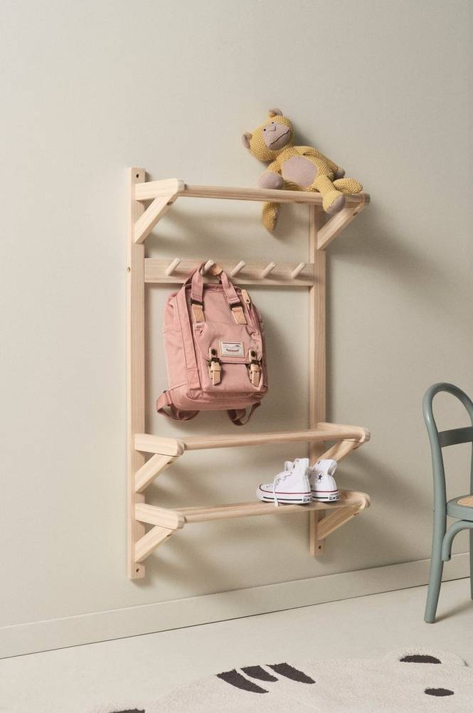 COLE MINI klädhängare/hallförvaring barn Såpad furu