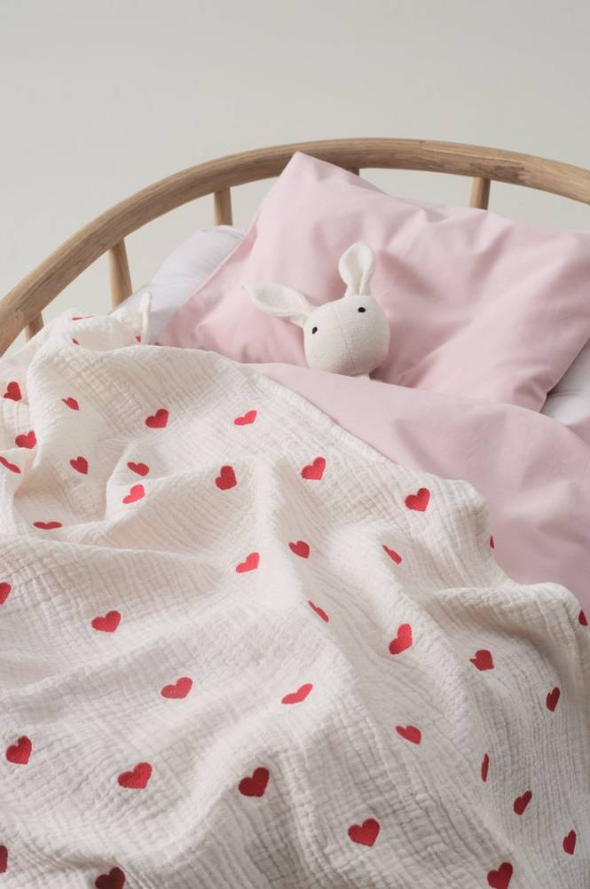 HEARTS MINI babyfilt 80x100 cm - ekologisk Naturvit