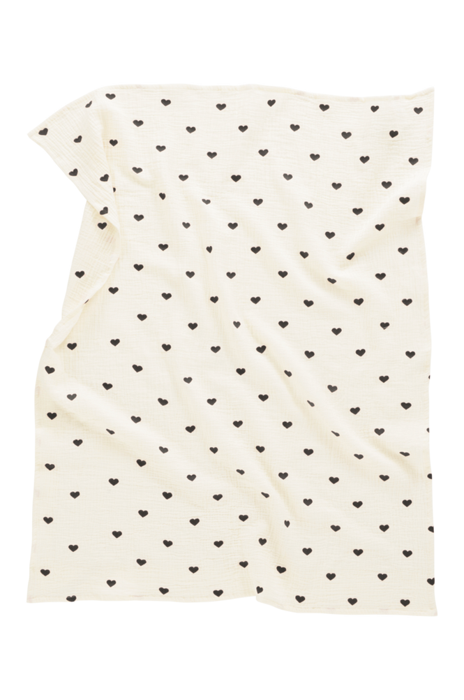 HEARTS MINI babyfilt 80x100 cm - ekologisk Vit/svart