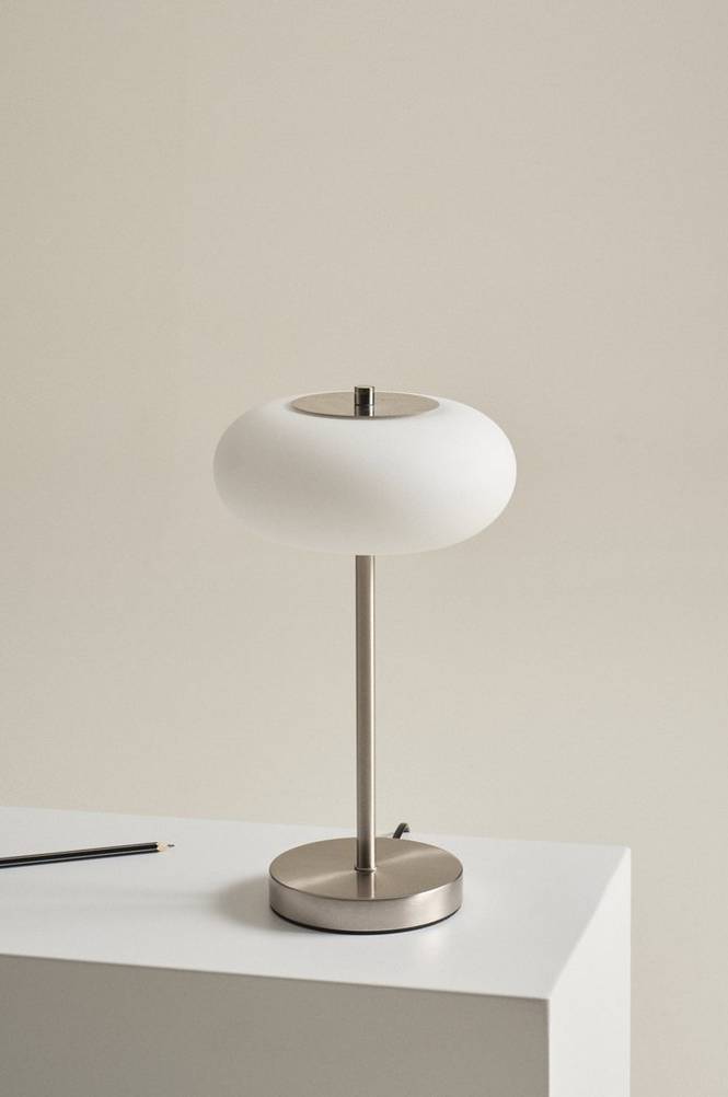 THALIA bordslampa Nickel satin/vit