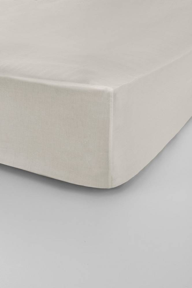 ZACK SATIN dra-på-lakan, hög madrass - ekologisk Beige