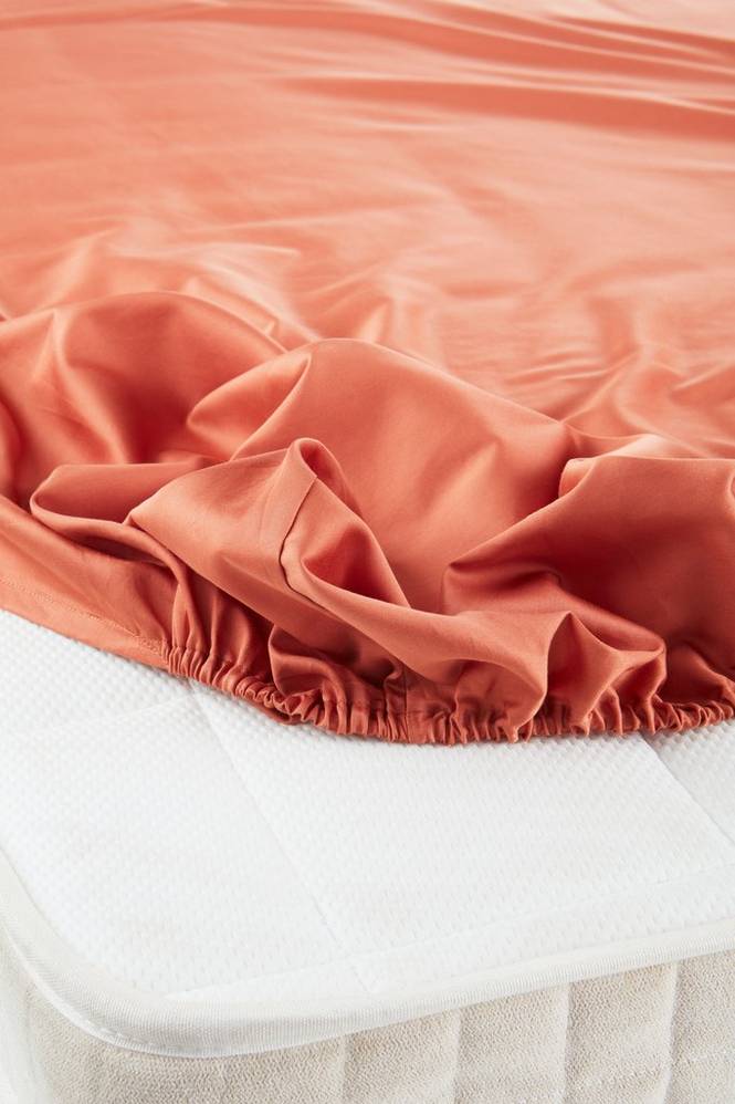 ZACK SATIN dra-på-lakan, hög madrass - ekologisk Orange