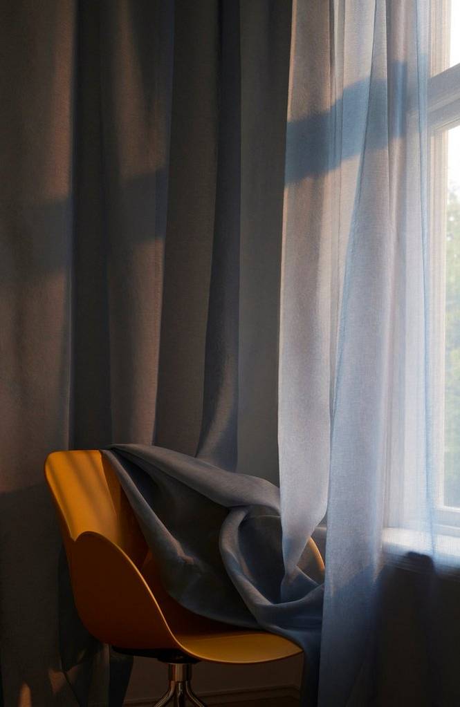 KIRA måttbeställd gardin Dimblå