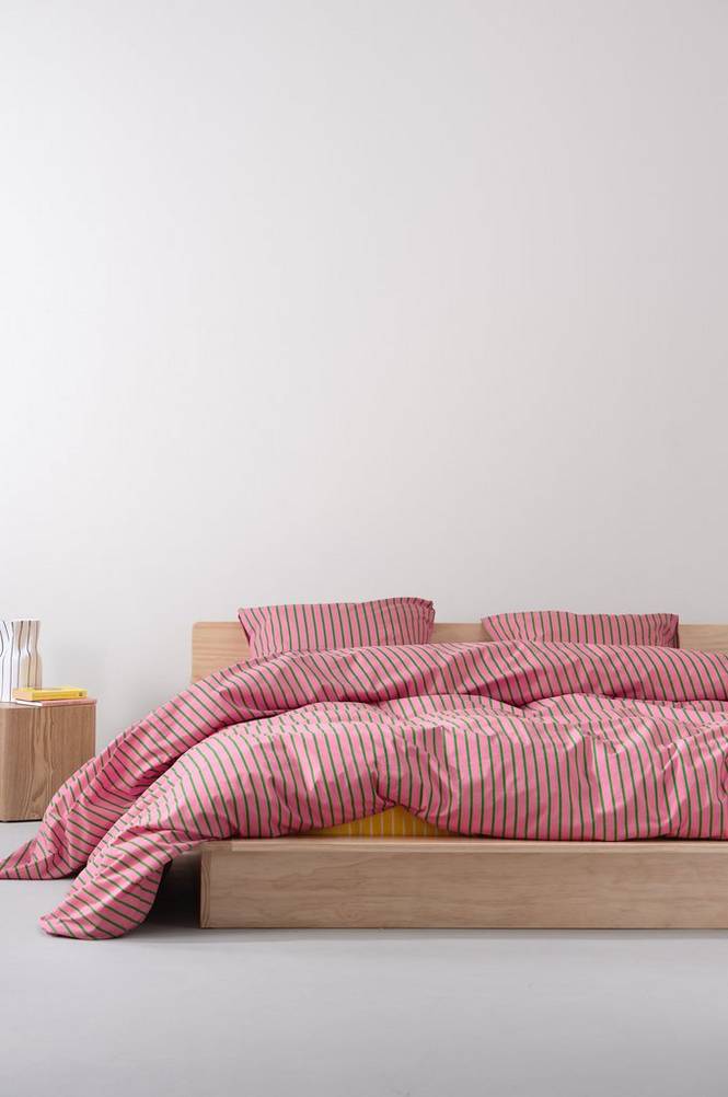 SIMA påslakanset dubbelsäng ekologisk Rosa/grön