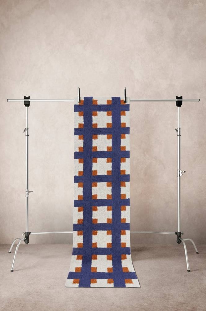 DELPHI gångmatta 80x300 cm Kobolt/curry/naturvit